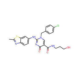 Cc1nc2ccc(Nc3nc(=O)c(C(=O)NCCCO)cn3Cc3ccc(Cl)cc3)cc2s1 ZINC000204095403