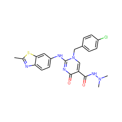 Cc1nc2ccc(Nc3nc(=O)c(C(=O)NN(C)C)cn3Cc3ccc(Cl)cc3)cc2s1 ZINC000200070116