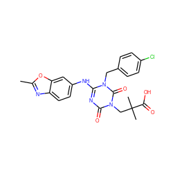 Cc1nc2ccc(Nc3nc(=O)n(CC(C)(C)C(=O)O)c(=O)n3Cc3ccc(Cl)cc3)cc2o1 ZINC000200525729