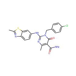Cc1nc2ccc(Nc3nc(C)c(C(N)=O)c(=O)n3Cc3ccc(Cl)cc3)cc2s1 ZINC000219549756