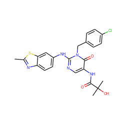 Cc1nc2ccc(Nc3ncc(NC(=O)C(C)(C)O)c(=O)n3Cc3ccc(Cl)cc3)cc2s1 ZINC000204092446