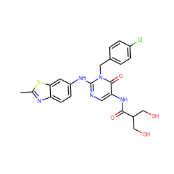 Cc1nc2ccc(Nc3ncc(NC(=O)C(CO)CO)c(=O)n3Cc3ccc(Cl)cc3)cc2s1 ZINC000204092772