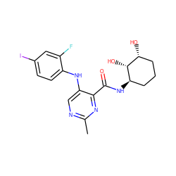 Cc1ncc(Nc2ccc(I)cc2F)c(C(=O)N[C@@H]2CCC[C@@H](O)[C@H]2O)n1 ZINC000169337231