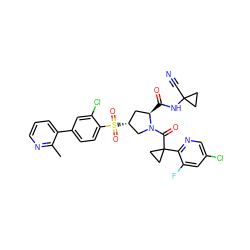 Cc1ncccc1-c1ccc(S(=O)(=O)[C@@H]2C[C@@H](C(=O)NC3(C#N)CC3)N(C(=O)C3(c4ncc(Cl)cc4F)CC3)C2)c(Cl)c1 ZINC000211114410