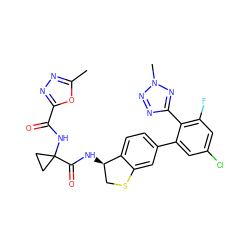 Cc1nnc(C(=O)NC2(C(=O)N[C@@H]3CSc4cc(-c5cc(Cl)cc(F)c5-c5nnn(C)n5)ccc43)CC2)o1 ZINC000142250037