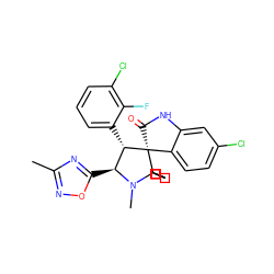 Cc1noc([C@H]2[C@H](c3cccc(Cl)c3F)[C@]3(C(=O)Nc4cc(Cl)ccc43)C3(CCCCC3)N2C)n1 ZINC001772618412