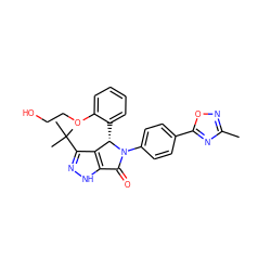 Cc1noc(-c2ccc(N3C(=O)c4[nH]nc(C(C)(C)C)c4[C@@H]3c3ccccc3OCCO)cc2)n1 ZINC000096176964