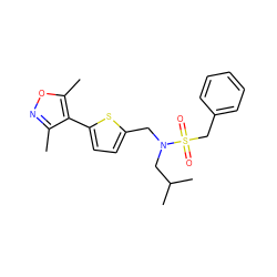 Cc1noc(C)c1-c1ccc(CN(CC(C)C)S(=O)(=O)Cc2ccccc2)s1 ZINC000148831535