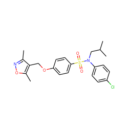 Cc1noc(C)c1COc1ccc(S(=O)(=O)N(CC(C)C)c2ccc(Cl)cc2)cc1 ZINC000205195480