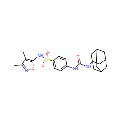 Cc1noc(NS(=O)(=O)c2ccc(NC(=O)NC34CC5CC(CC(C5)C3)C4)cc2)c1C ZINC000096271190
