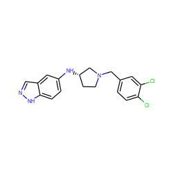 Clc1ccc(CN2CC[C@H](Nc3ccc4[nH]ncc4c3)C2)cc1Cl ZINC000114336864