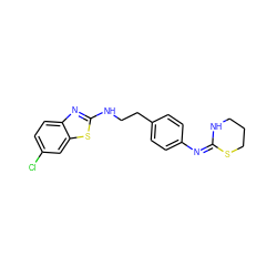 Clc1ccc2nc(NCCc3ccc(/N=C4\NCCCS4)cc3)sc2c1 ZINC000049089202