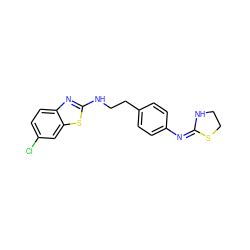 Clc1ccc2nc(NCCc3ccc(/N=C4\NCCS4)cc3)sc2c1 ZINC000049032988