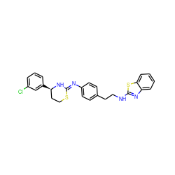 Clc1cccc([C@@H]2CCS/C(=N\c3ccc(CCNc4nc5ccccc5s4)cc3)N2)c1 ZINC000049035726