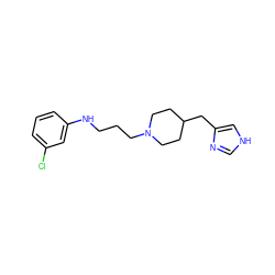 Clc1cccc(NCCCN2CCC(Cc3c[nH]cn3)CC2)c1 ZINC000028563519