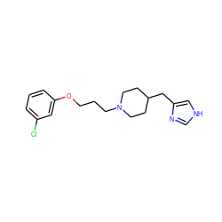 Clc1cccc(OCCCN2CCC(Cc3c[nH]cn3)CC2)c1 ZINC000028563513