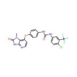 Cn1c(=O)[nH]c2nccc(Oc3ccc(NC(=O)Nc4ccc(Cl)c(C(F)(F)F)c4)cc3)c21 ZINC000040939090