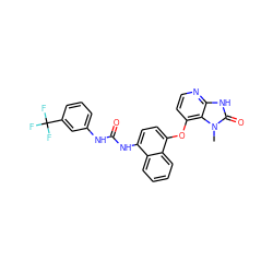 Cn1c(=O)[nH]c2nccc(Oc3ccc(NC(=O)Nc4cccc(C(F)(F)F)c4)c4ccccc34)c21 ZINC000045497128