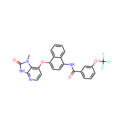 Cn1c(=O)[nH]c2nccc(Oc3ccc(NC(=O)c4cccc(OC(F)(F)F)c4)c4ccccc34)c21 ZINC000040429444