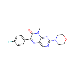 Cn1c(=O)c(-c2ccc(F)cc2)nc2cnc(N3CCOCC3)nc21 ZINC000004238562
