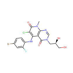 Cn1c(=O)c(Cl)c(Nc2ccc(Br)cc2F)c2c(=O)n(C[C@@H](O)CO)cnc21 ZINC000096167561