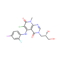 Cn1c(=O)c(Cl)c(Nc2ccc(I)cc2F)c2c(=O)n(C[C@H](O)CO)cnc21 ZINC000096167552