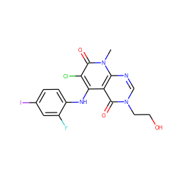 Cn1c(=O)c(Cl)c(Nc2ccc(I)cc2F)c2c(=O)n(CCO)cnc21 ZINC000043196553