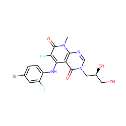 Cn1c(=O)c(F)c(Nc2ccc(Br)cc2F)c2c(=O)n(C[C@@H](O)CO)cnc21 ZINC000066080282