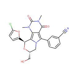 Cn1c(=O)c2c(-c3cccc(C#N)c3)n3c(c2n(C)c1=O)[C@H](c1ccc(Cl)o1)O[C@@H](CO)C3 ZINC000209537773