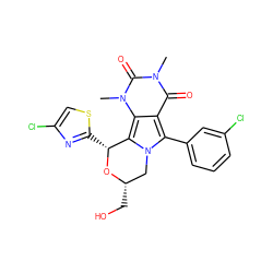 Cn1c(=O)c2c(-c3cccc(Cl)c3)n3c(c2n(C)c1=O)[C@@H](c1nc(Cl)cs1)O[C@@H](CO)C3 ZINC000209538444