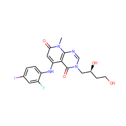 Cn1c(=O)cc(Nc2ccc(I)cc2F)c2c(=O)n(C[C@@H](O)CCO)cnc21 ZINC000066078894