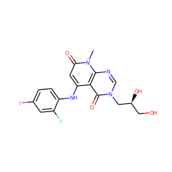 Cn1c(=O)cc(Nc2ccc(I)cc2F)c2c(=O)n(C[C@@H](O)CO)cnc21 ZINC000043196547