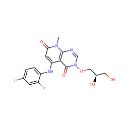 Cn1c(=O)cc(Nc2ccc(I)cc2F)c2c(=O)n(OC[C@H](O)CO)cnc21 ZINC000096167560