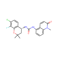 Cn1c(=O)ccc2c(NC(=O)N[C@@H]3CC(C)(C)Oc4c3ccc(Cl)c4F)cccc21 ZINC000145718417