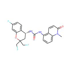 Cn1c(=O)ccc2c(NC(=O)N[C@@H]3CC(CF)(CF)Oc4cc(F)ccc43)cccc21 ZINC000145740149