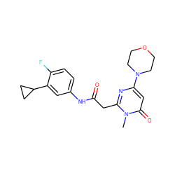 Cn1c(CC(=O)Nc2ccc(F)c(C3CC3)c2)nc(N2CCOCC2)cc1=O ZINC000115069883