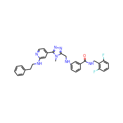 Cn1c(CNc2cccc(C(=O)NCc3c(F)cccc3F)c2)nnc1-c1ccnc(NCCc2ccccc2)c1 ZINC001772586471