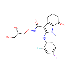 Cn1c(Nc2ccc(I)cc2F)c(C(=O)NOC[C@@H](O)CO)c2c1C(=O)CCC2 ZINC000084615733