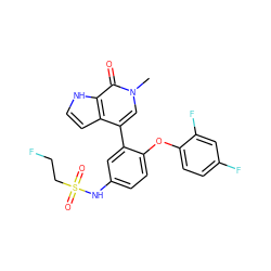 Cn1cc(-c2cc(NS(=O)(=O)CCF)ccc2Oc2ccc(F)cc2F)c2cc[nH]c2c1=O ZINC000146773594