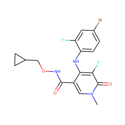 Cn1cc(C(=O)NOCC2CC2)c(Nc2ccc(Br)cc2F)c(F)c1=O ZINC000013679332