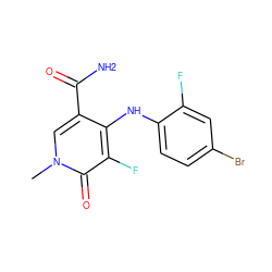 Cn1cc(C(N)=O)c(Nc2ccc(Br)cc2F)c(F)c1=O ZINC000013679348