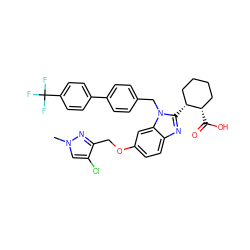 Cn1cc(Cl)c(COc2ccc3nc([C@@H]4CCCC[C@@H]4C(=O)O)n(Cc4ccc(-c5ccc(C(F)(F)F)cc5)cc4)c3c2)n1 ZINC000226026775