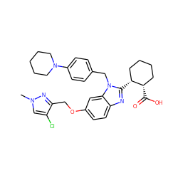 Cn1cc(Cl)c(COc2ccc3nc([C@@H]4CCCC[C@@H]4C(=O)O)n(Cc4ccc(N5CCCCC5)cc4)c3c2)n1 ZINC000226049422