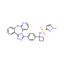 Cn1ccc(S(=O)(=O)NC2(c3ccc(-c4nnc5n4-c4cccnc4Nc4ccccc4-5)cc3)CCC2)n1 ZINC000096174140