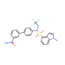Cn1ccc2c(S(=O)(=O)N(CC(F)(F)F)c3ccc(-c4cccc(C(N)=O)c4)cc3)cccc21 ZINC000653917155