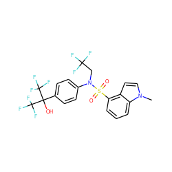 Cn1ccc2c(S(=O)(=O)N(CC(F)(F)F)c3ccc(C(O)(C(F)(F)F)C(F)(F)F)cc3)cccc21 ZINC000653709725