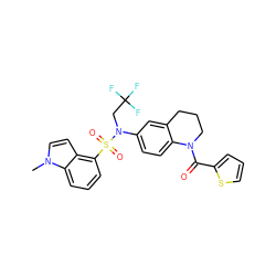 Cn1ccc2c(S(=O)(=O)N(CC(F)(F)F)c3ccc4c(c3)CCCN4C(=O)c3cccs3)cccc21 ZINC000584905274