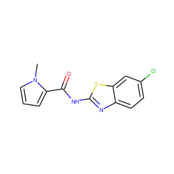 Cn1cccc1C(=O)Nc1nc2ccc(Cl)cc2s1 ZINC000072121295