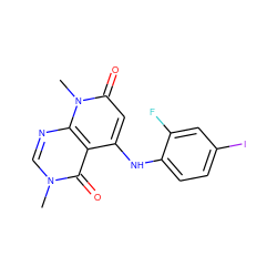 Cn1cnc2c(c(Nc3ccc(I)cc3F)cc(=O)n2C)c1=O ZINC000066138240