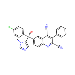 Cn1cncc1[C@@](O)(c1ccc(Cl)cc1)c1ccc2nc(C#N)c(-c3ccccc3)c(C#N)c2c1 ZINC001772633351
